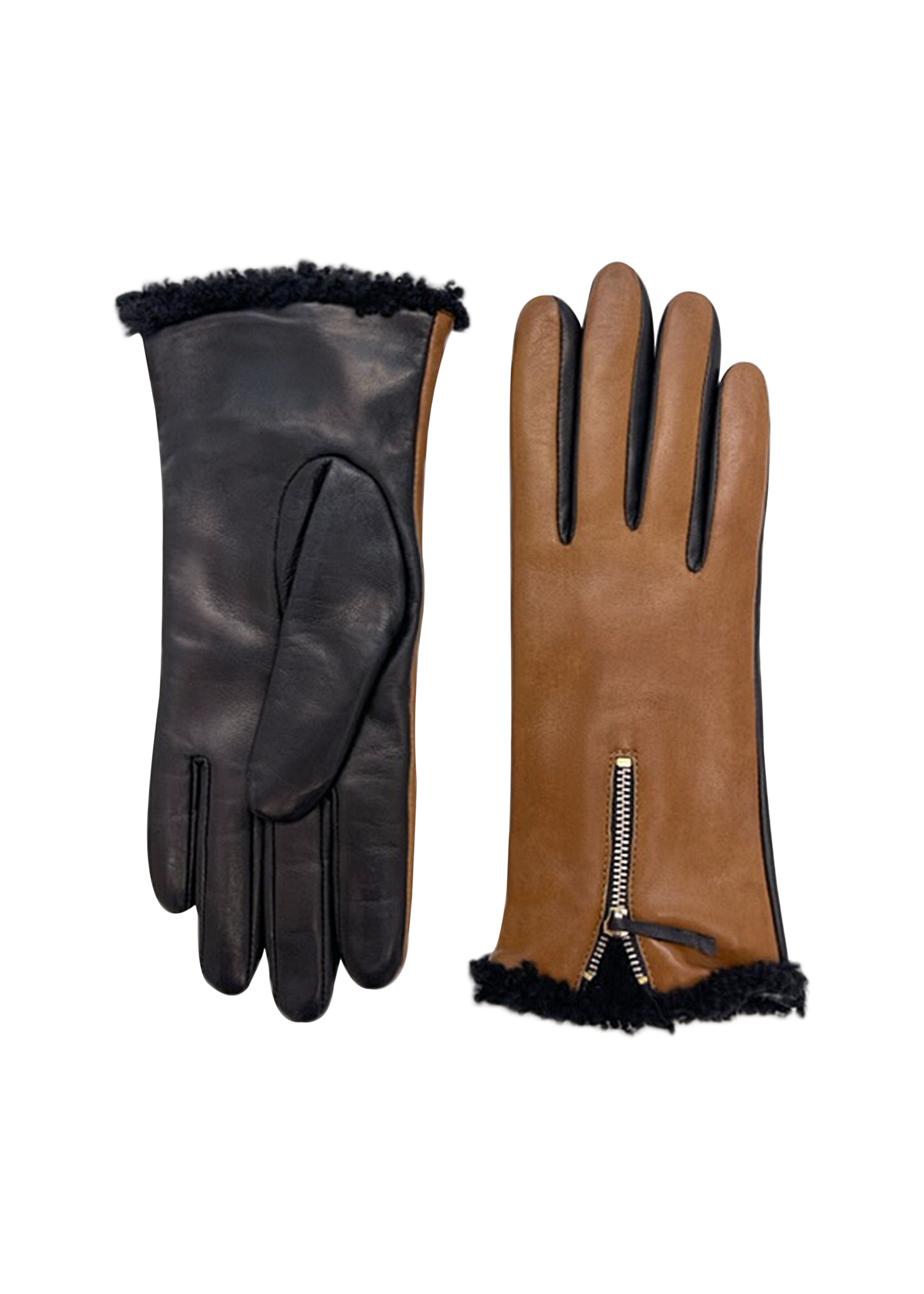 Women's Shearling vent glove with zipper in luggage & black