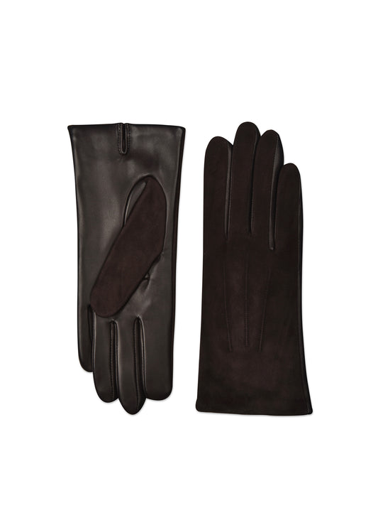 Women's wrist length suede back with leather palm glove in Brown