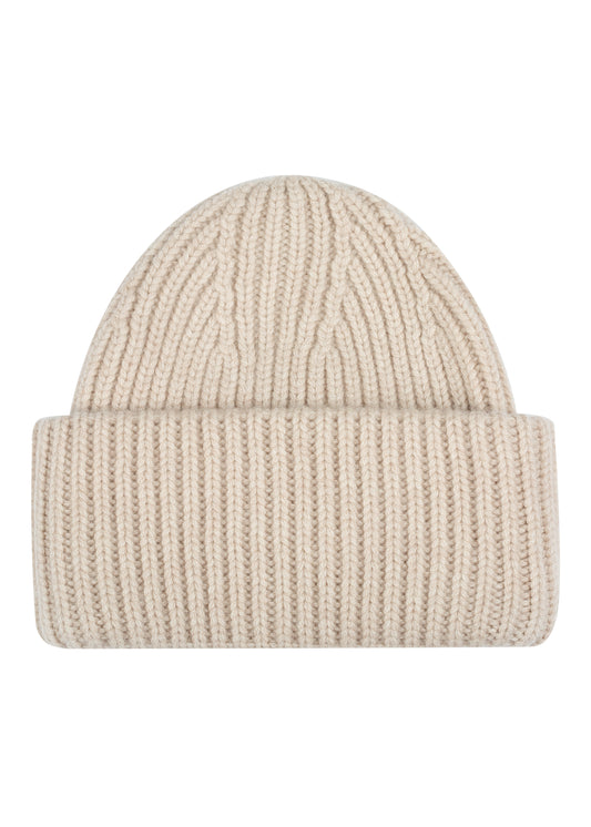 Women's thick rib cashmere beanie in Wheat