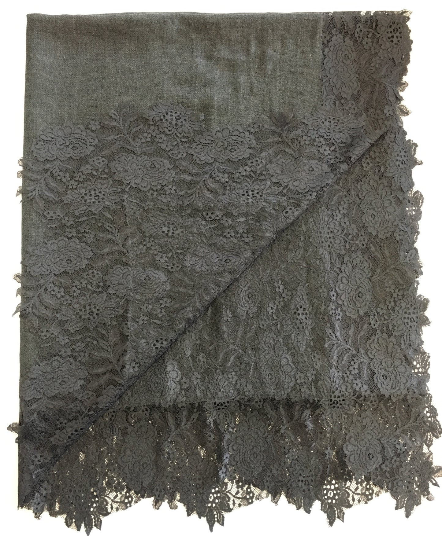 Charcoal lace melange wool & silk scarf available also in Taupe