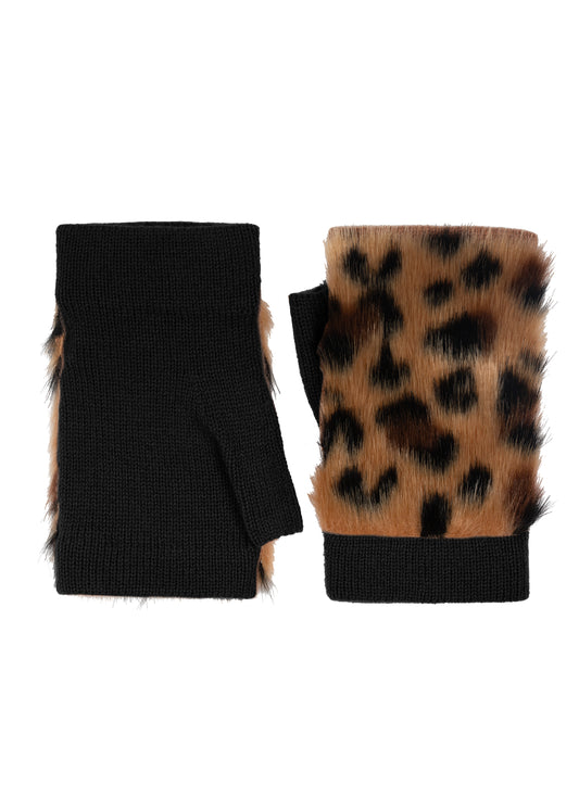 Women's Fingerless with faux fur in Leopard