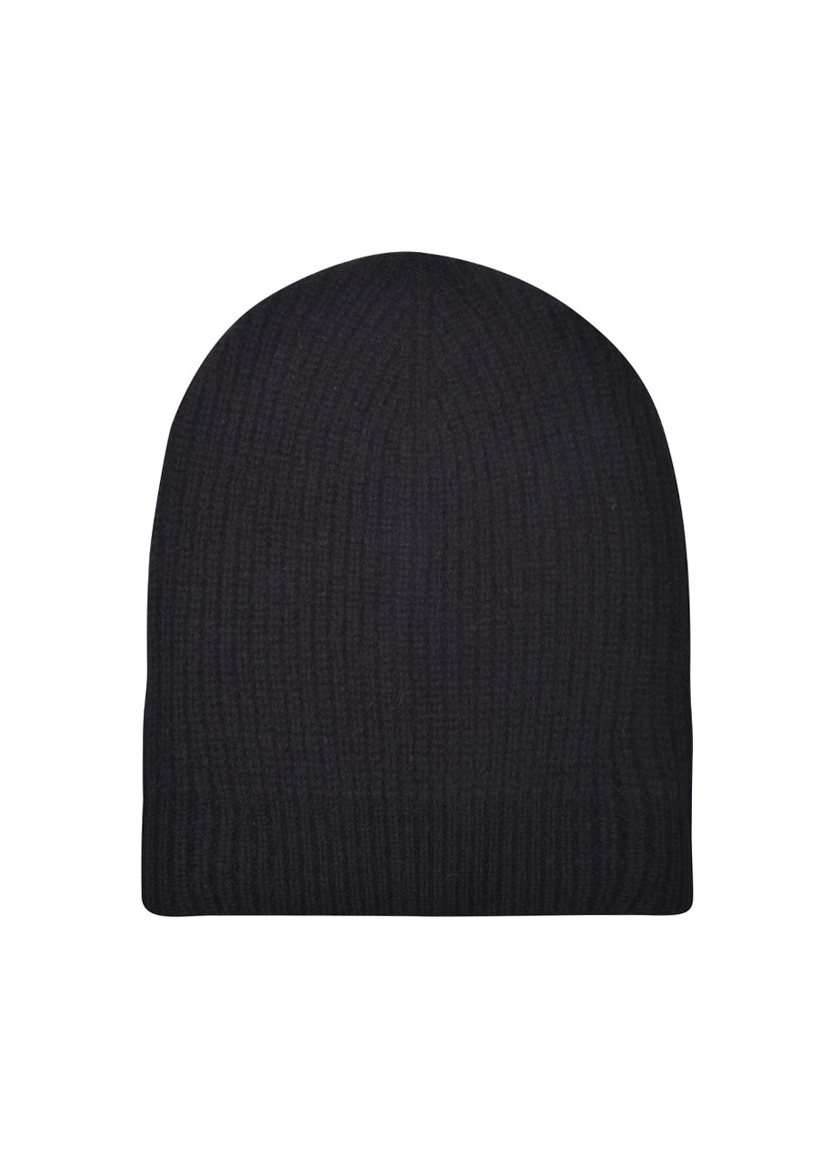 Women's cashmere bulky rib hat in Black