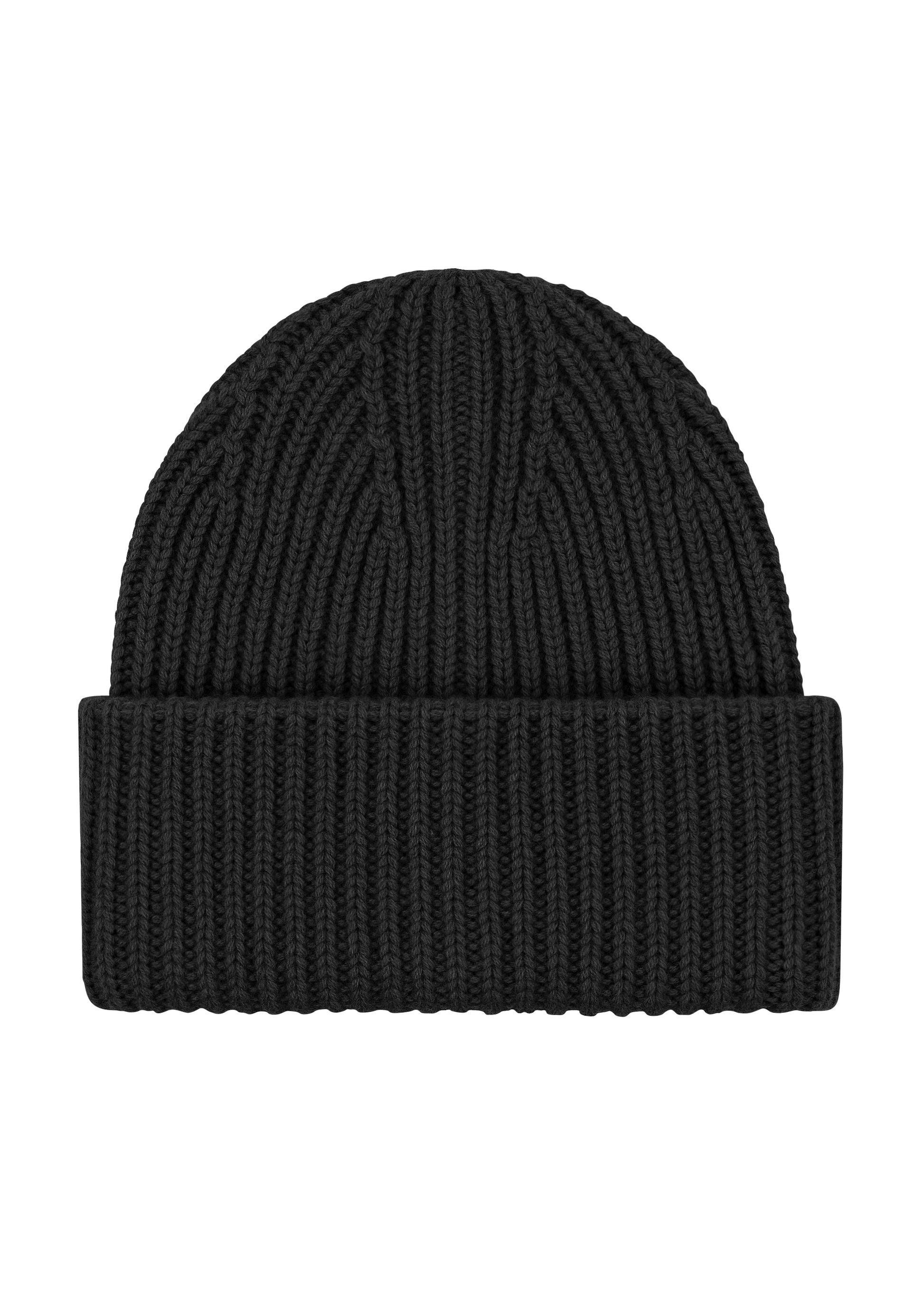 Women's thick rib cashmere beanie in Black